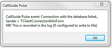 Pulse Connection Failed dialogue